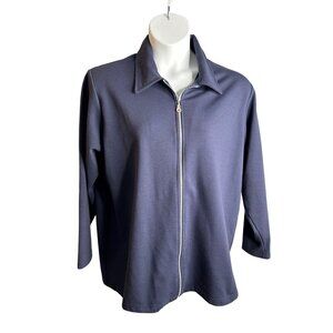 JK Knits Navy Blue Full Zip Tunic Jacket Long Sleeves Fall Autumn